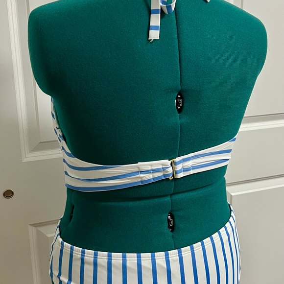 Blue/White Stripe Bikini w/Madras Plaid Cover Up & 2 sets Coordinated Earrings - Picture 8 of 11